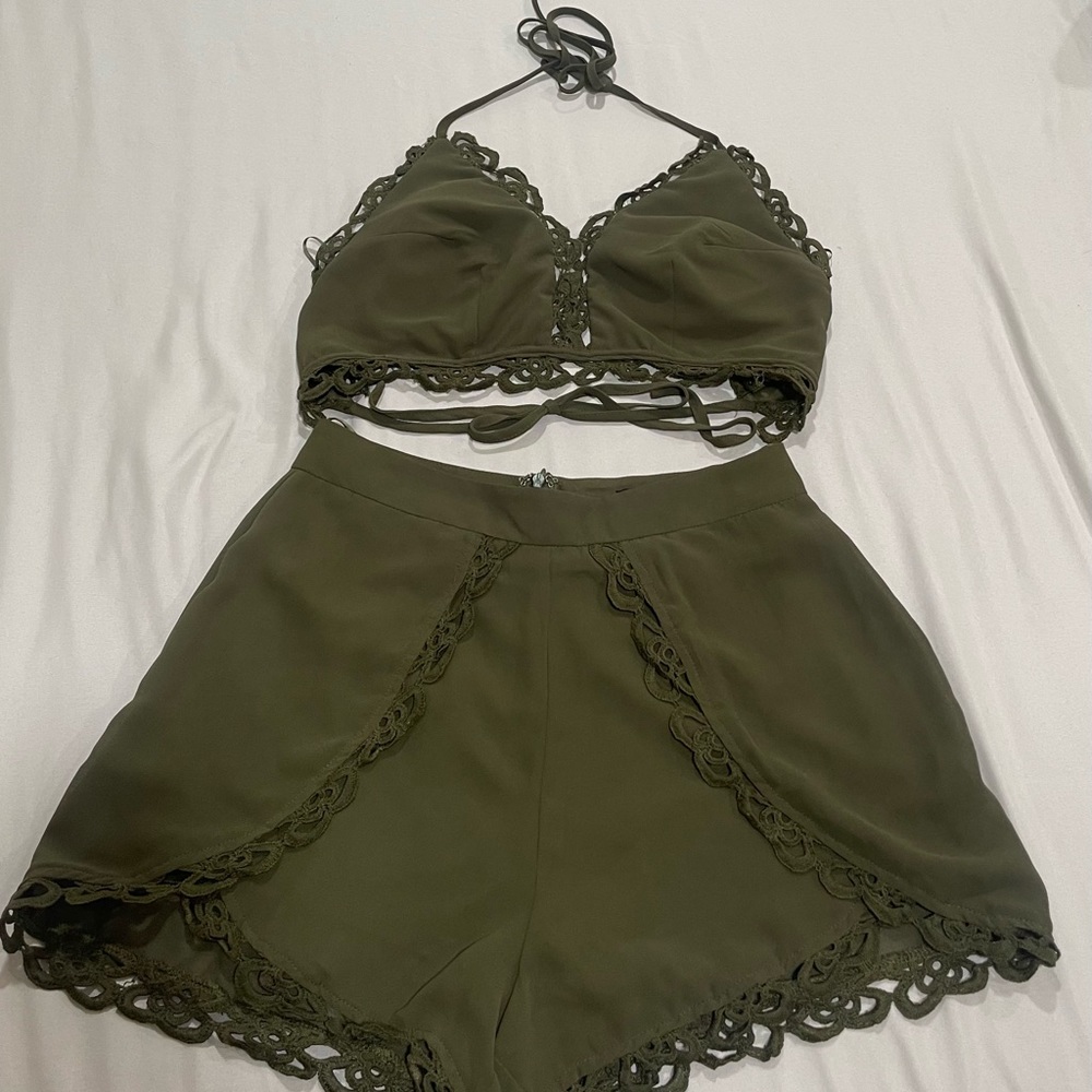 Cute matching olive set top and bottom shorts